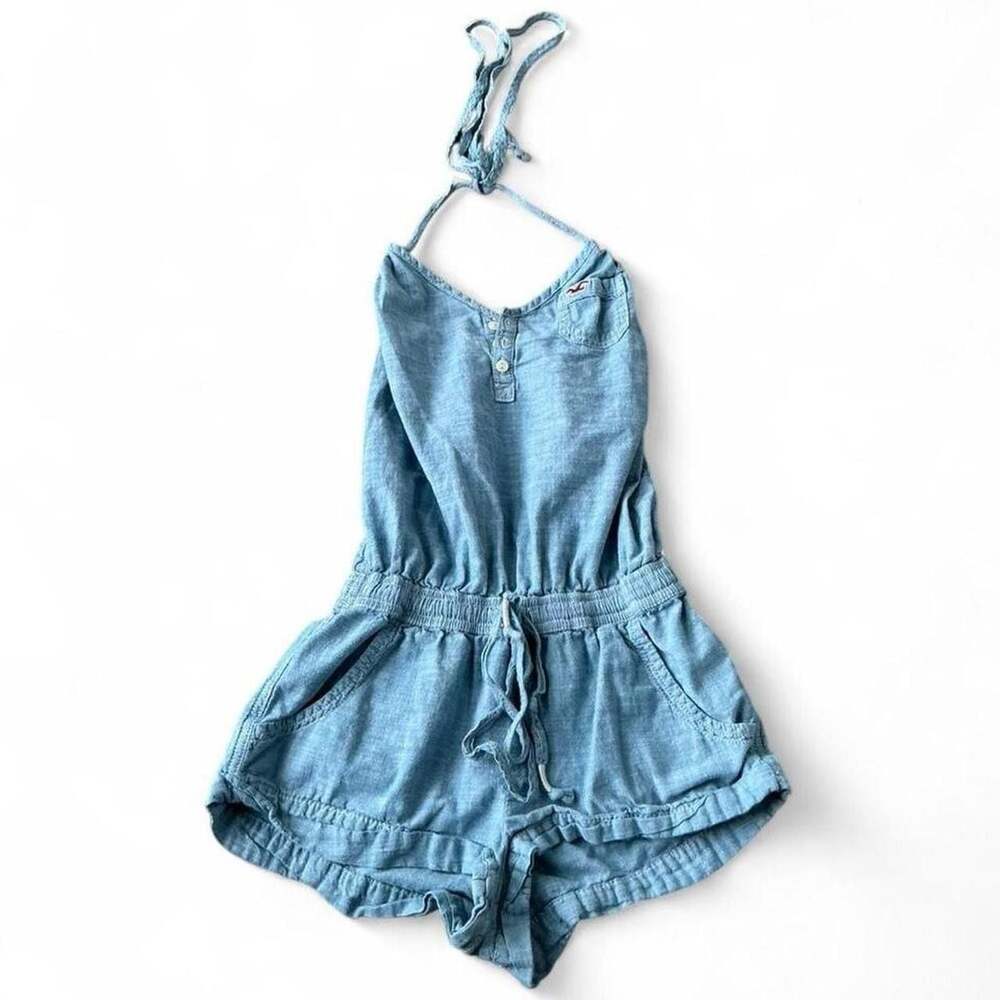 Hollister Size S Blue Chambray Halter Romper